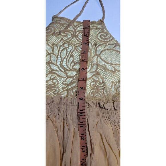 Moon River S Boho Halter Crochet Lace Linen Halter Neck  Backless Dress Beige - Picture 9 of 10